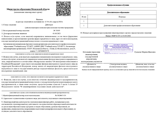 Лицензия автошколы «СТАРТ»